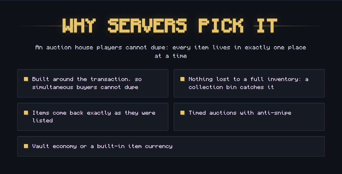 Auction House | Dupe-Safe AH + Auctions | BuiltByBit